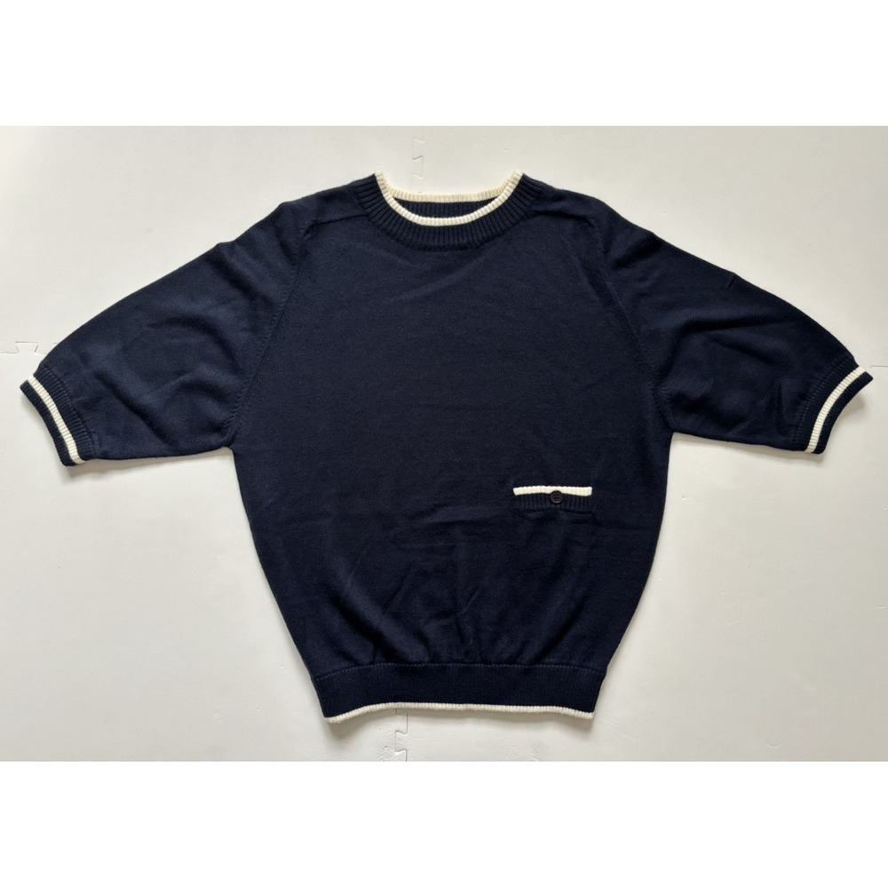 Vtg Nautical Women's Sweater Old Money Minimalist Bay Club - Size M Petite Navy
